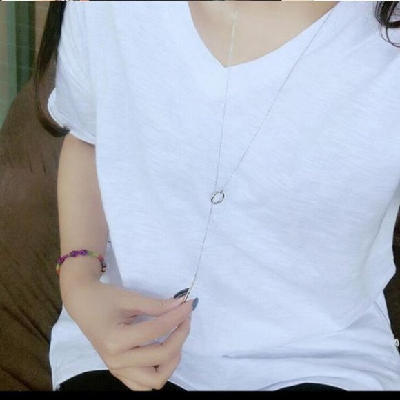 NEW 925 Silver Bar Circle Toggle Necklace - Picture 2 of 7